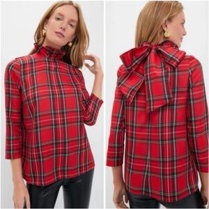 Tuckernuck Royal Stewart Red Tartan Plaid Faye Blouse Ruffle Collar Bow Sz L NWT
